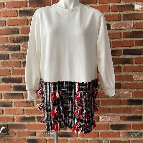 Zara tweed tassel blouse dress sz M Zara Sweater Dress - Picture 2 of 9